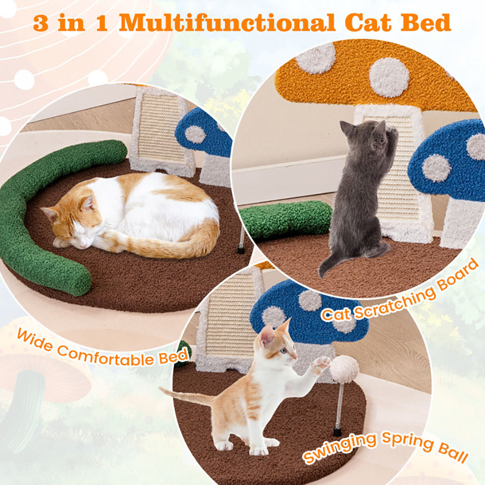 Mushroom Cat Bed with Sisal Scratching Panel Wide Lounger – image 4