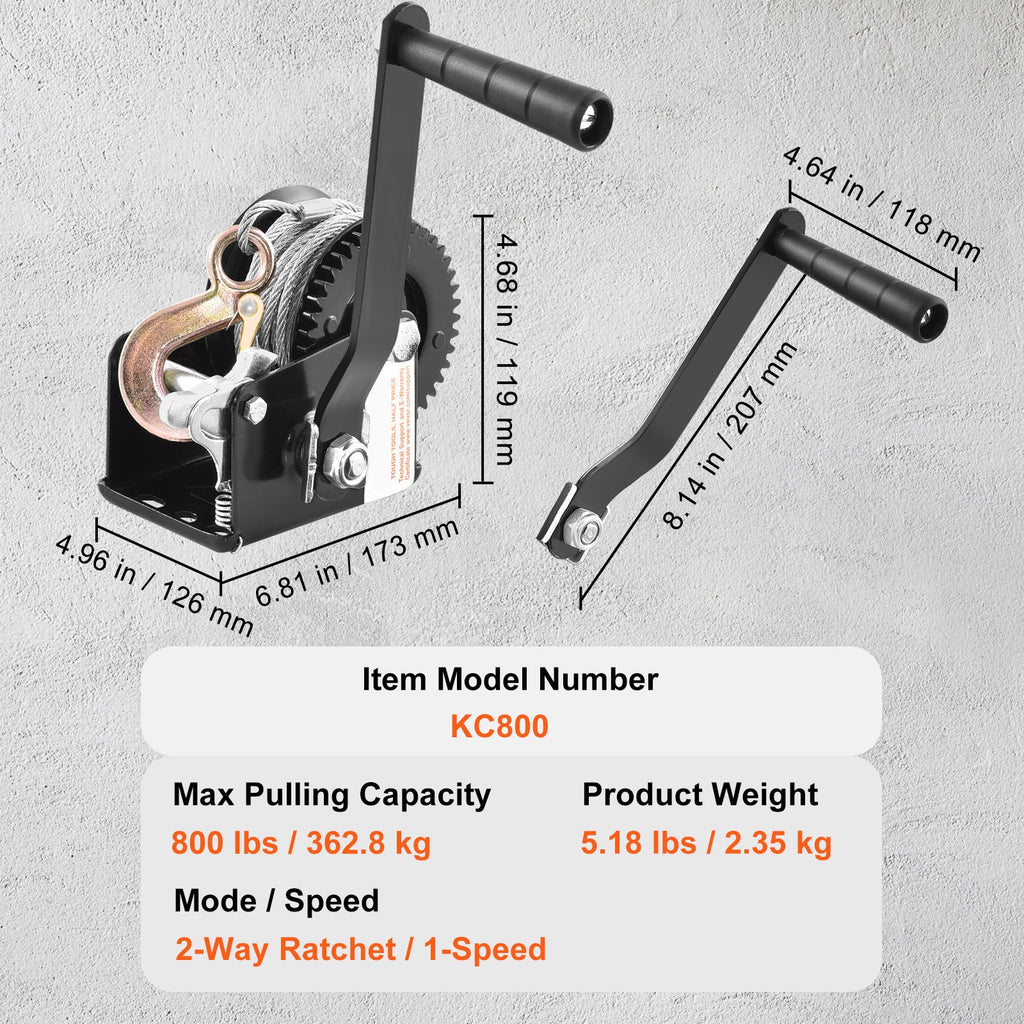 800 lb Hand Crank Boat Trailer Winch with 33 ft Cable – image 7