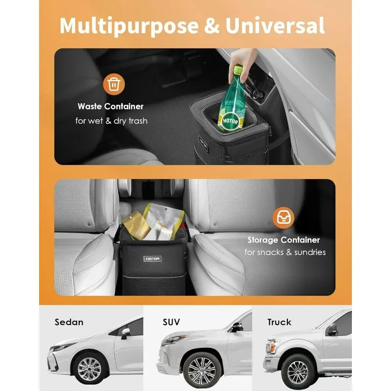 Car Trash Can with Lid, 2-Gallon Leak-Proof Bin with Pockets – image 7