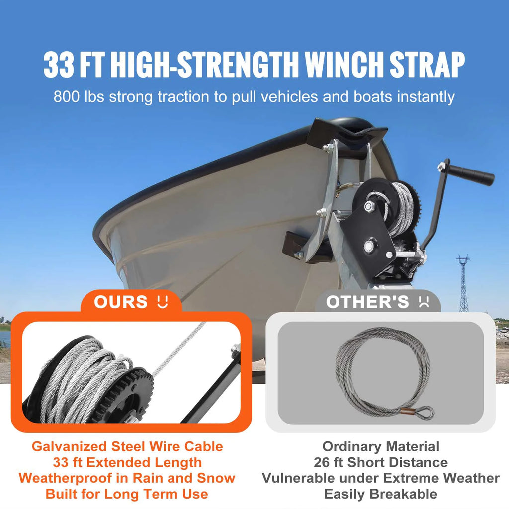 800 lb Hand Crank Boat Trailer Winch with 33 ft Cable – image 2