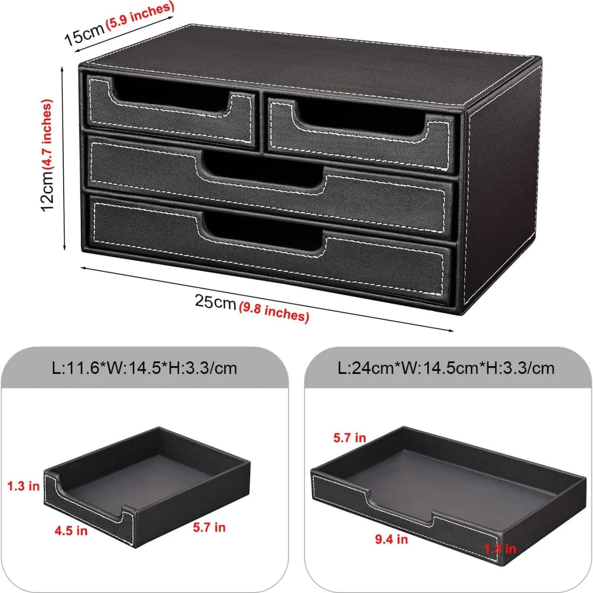 Desktop Drawer Organizer 4-Drawer, PU Leather Mini Storage Box – image 4