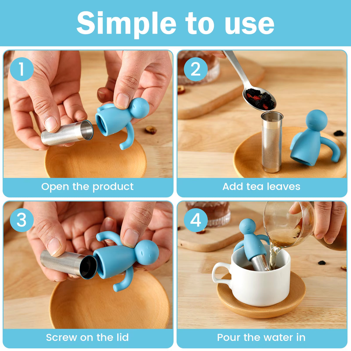 Tea Infuser Set of 4, Fine Mesh Stainless Steel Loose Leaf Strainers – image 5