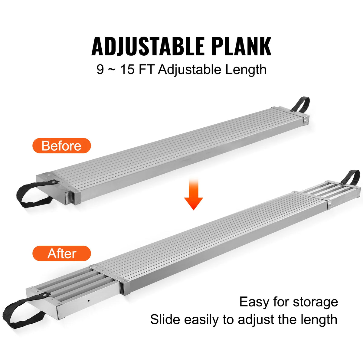 Telescoping Aluminum Work Plank – 9-15 ft Scaffold Plank, 500 lb – image 2