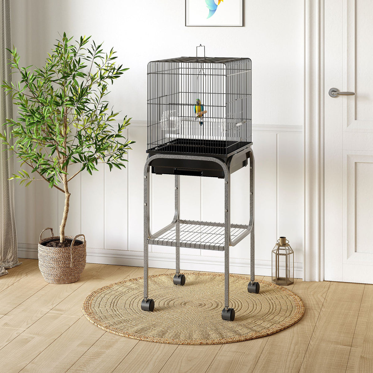Rolling Bird Cage 45 in with Detachable Stand and Storage Basket – image 2