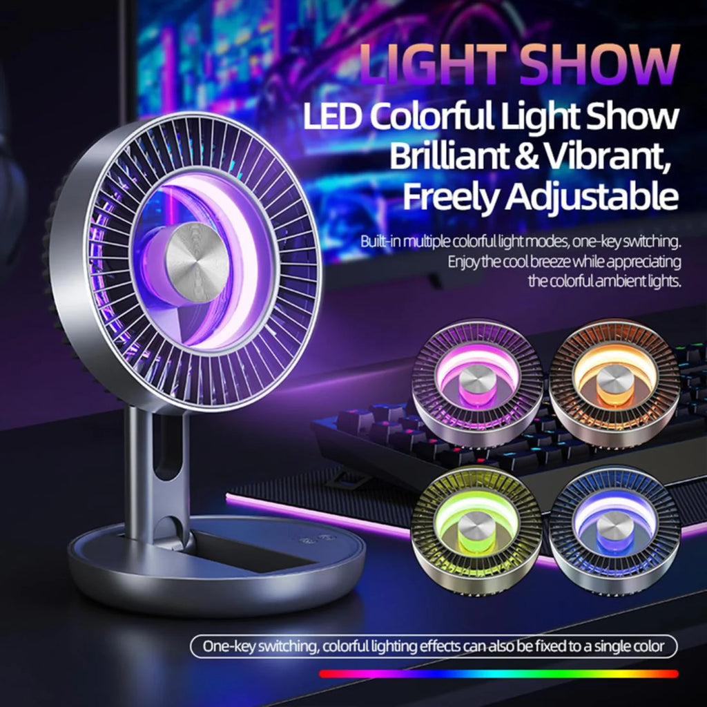 Portable Desk Fan, Foldable USB-C Rechargeable Fan with LED Light – image 5