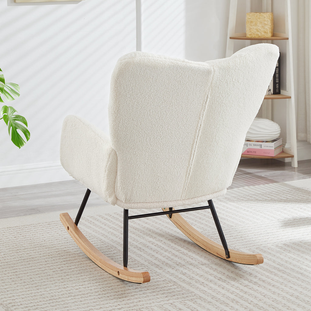 Tufted Teddy Fabric Glider Rocking Chair, Ivory – image 5