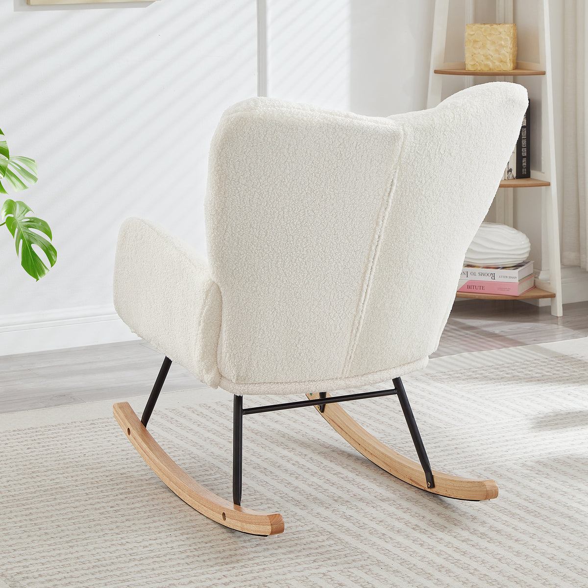 Tufted Teddy Fabric Glider Rocking Chair, Ivory – image 5