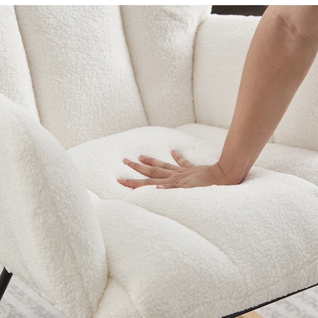 Tufted Teddy Fabric Glider Rocking Chair, Ivory – image 6