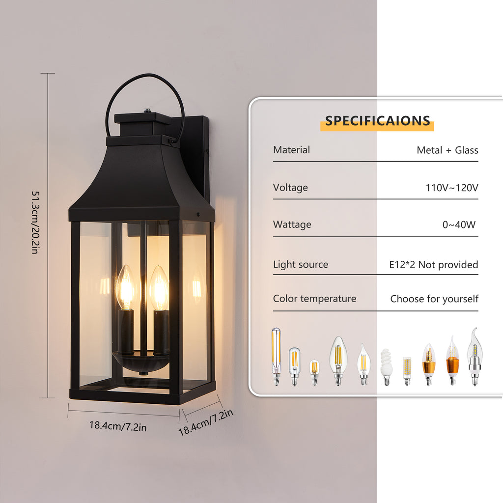 20 Inch Dusk to Dawn Outdoor Wall Light, Black 2-Light Porch Lantern – image 9