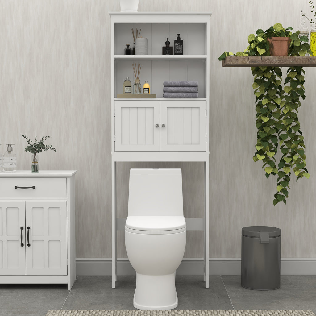 Over the Toilet Storage Cabinet, Freestanding with 2 Doors, White