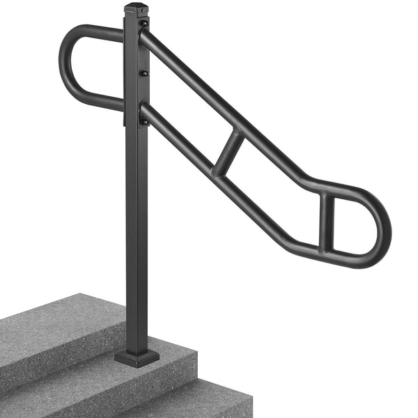 Single Post Outdoor Handrail For 1-3 Steps Floor Mount Steel