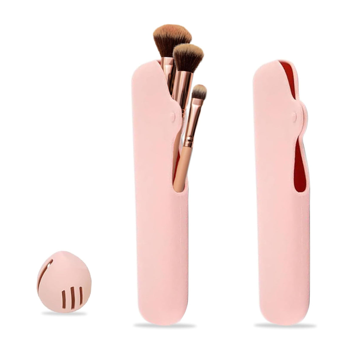 Makeup Brush Holder – Silicone Travel Case, Pink