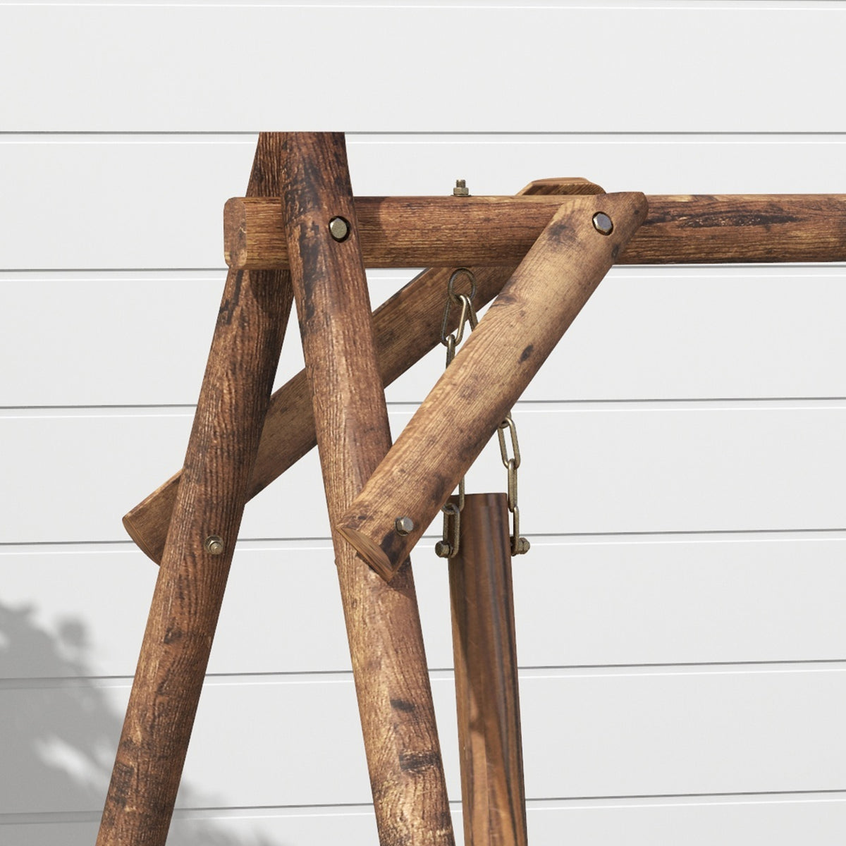 Porch Swing with A-Frame Stand, 2-Seat Wooden Log Patio Swing – image 8