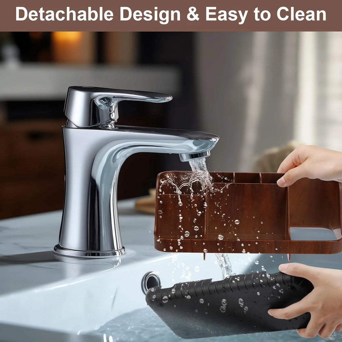 Wood Toothbrush Holder, 7 Slot Bathroom Countertop Organizer – image 2