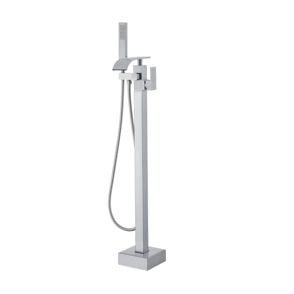 Freestanding Tub Filler Faucet, Floor Mount with Handheld Shower, Brushed Nickel – image 1