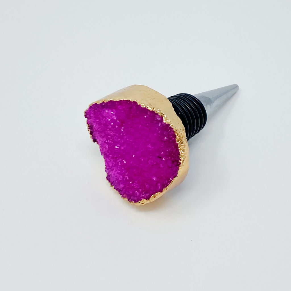 Natural Stone Wine Stopper – Raw Crystal with Gold Edge – image 4