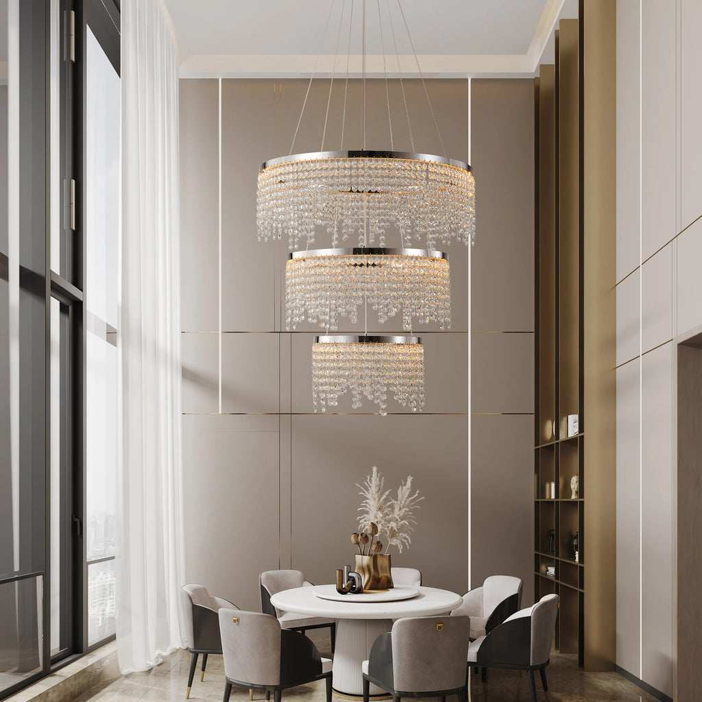 24 Inch round LED Crystal Chandelier, 3-Color Temperature, Chrome