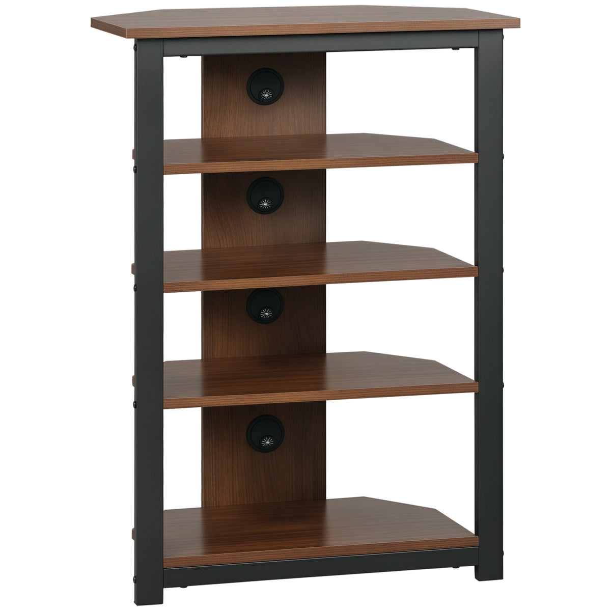 4-Tier Corner AV Media Rack with Cable Management, Chestnut Brown – image 1