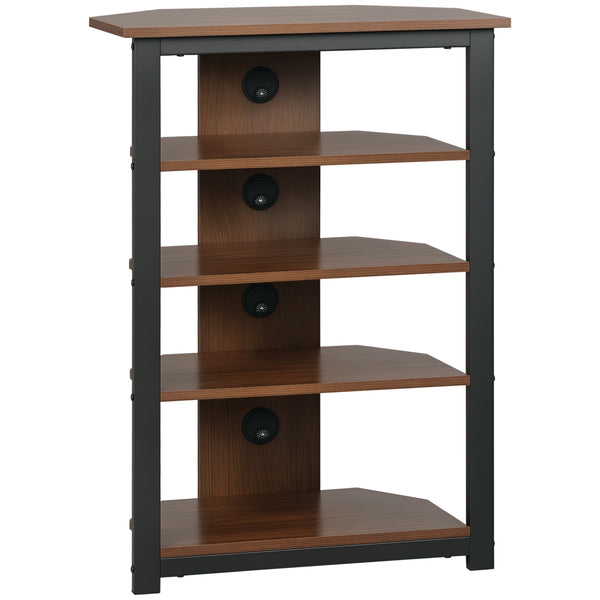 4-Tier Corner AV Media Rack with Cable Management, Chestnut Brown