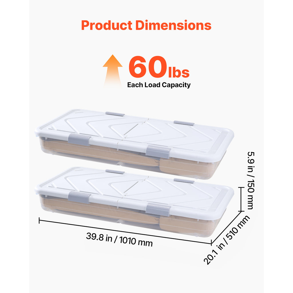 Rolling Under Bed Storage Bins with Lid, 39.8 x 20.1 x 5.9 in, 2 Pack – image 3