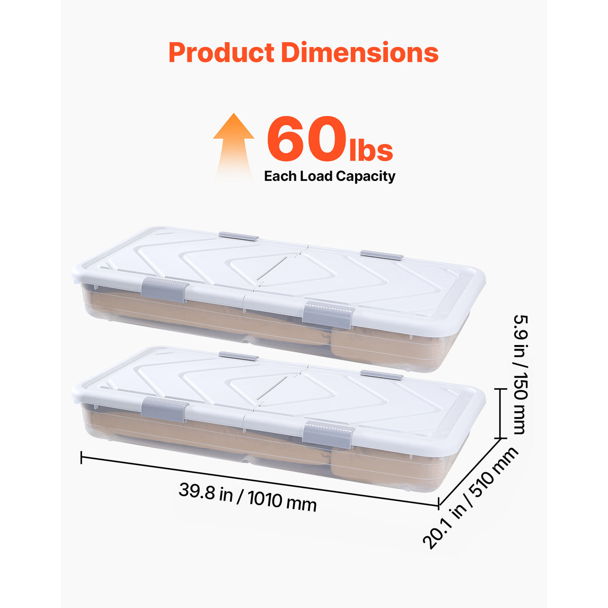 Rolling Under Bed Storage Bins with Lid, 39.8 x 20.1 x 5.9 in, 2 Pack – image 3
