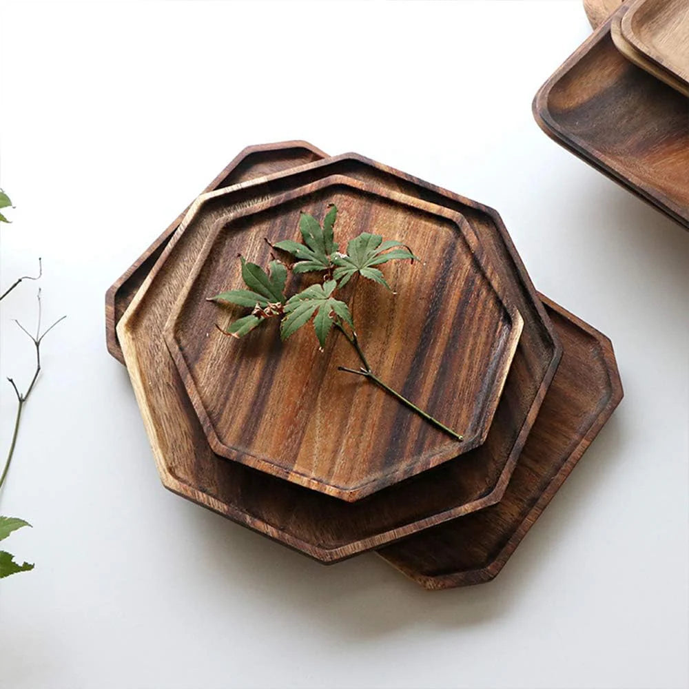 Acacia Wood Serving Trays Set of 2, 10 in and 8 in Platters