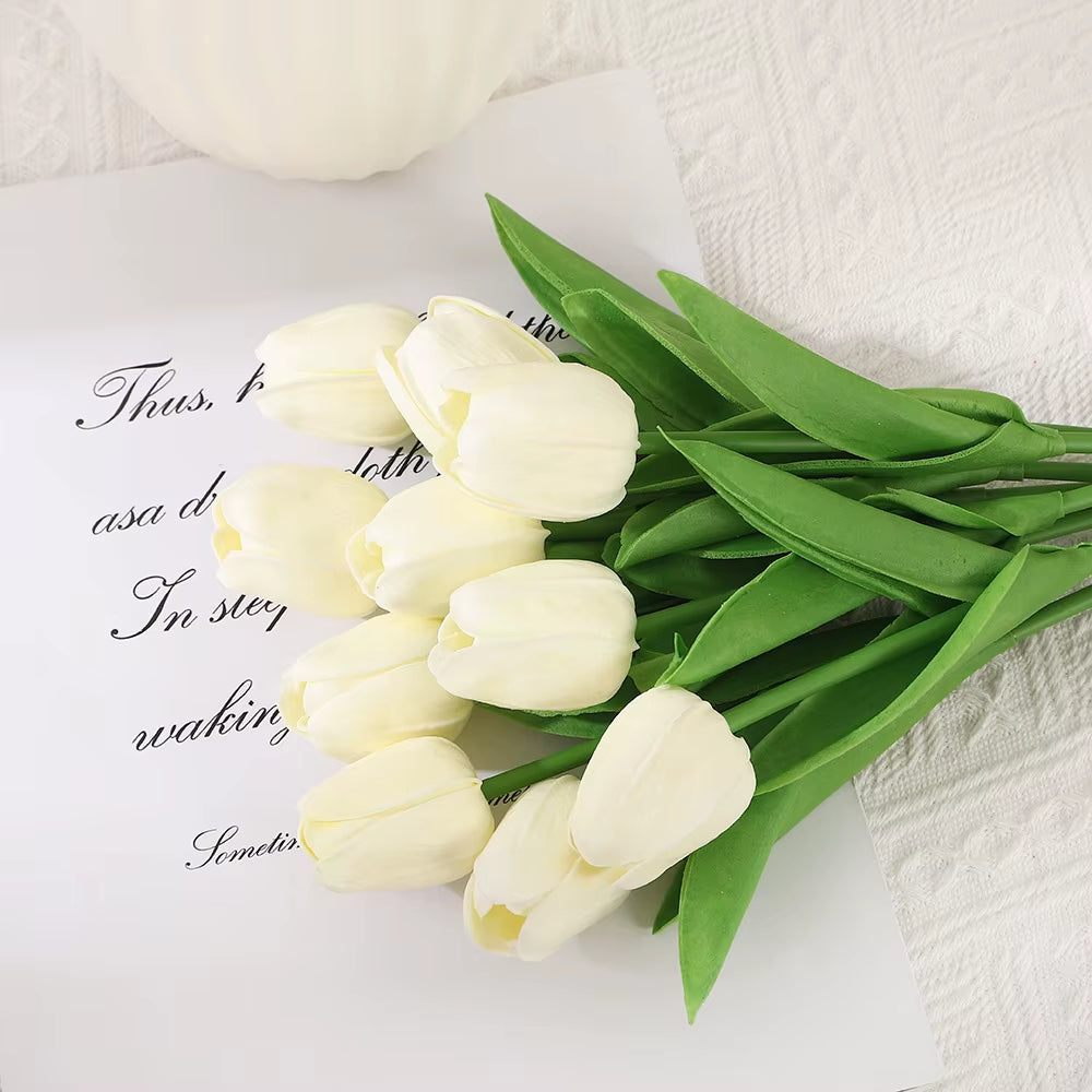 Artificial Tulips 10 Pack - Real Touch Fake Flowers