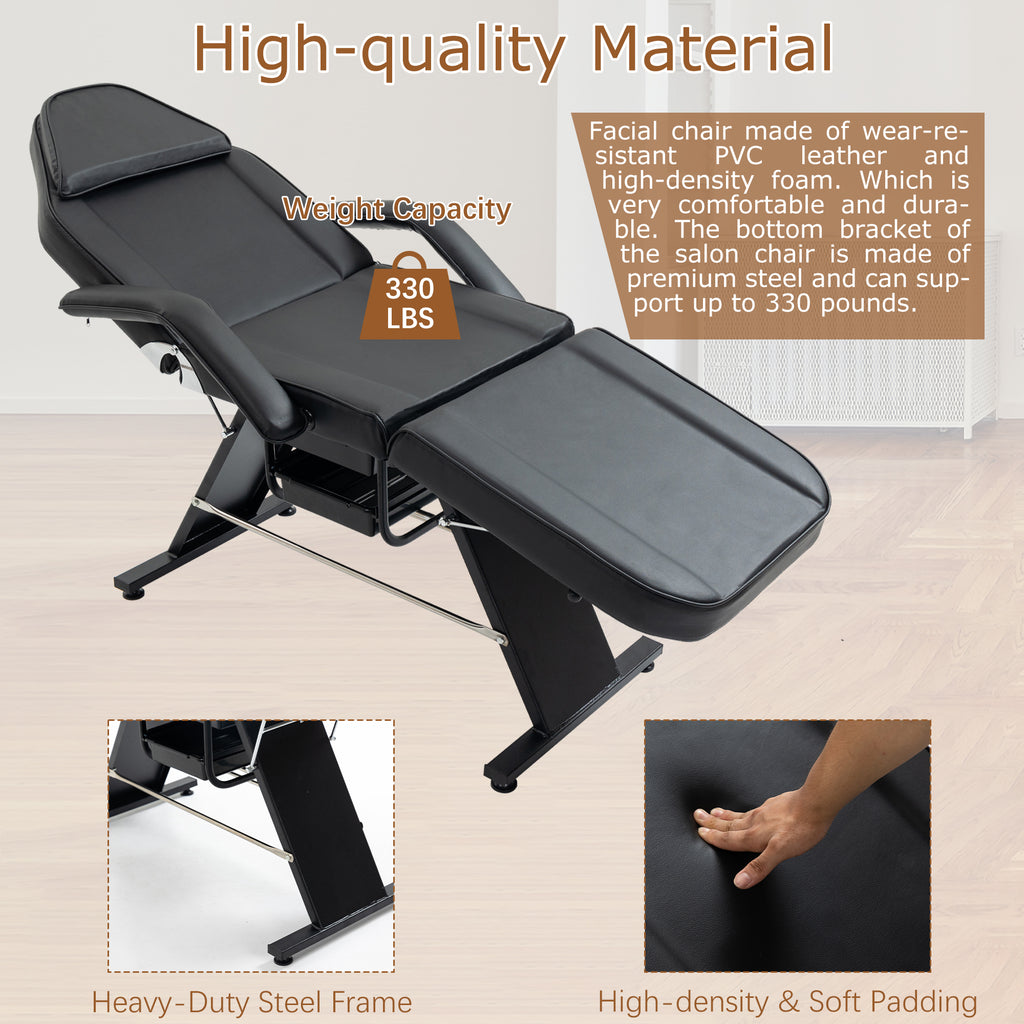 Tattoo and Facial Chair with Hydraulic Stool, 3-Section Salon Bed – image 4