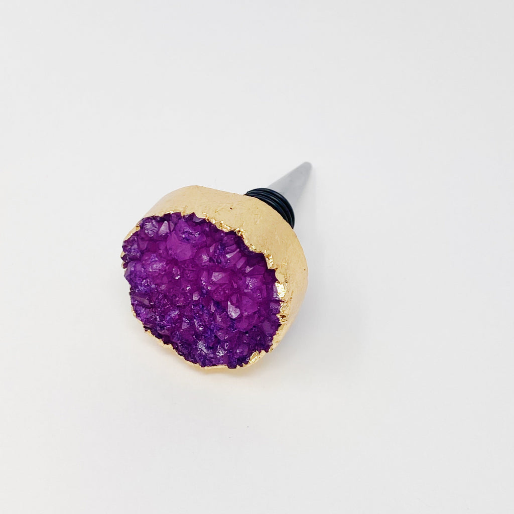 Natural Stone Wine Stopper – Raw Crystal with Gold Edge – image 3