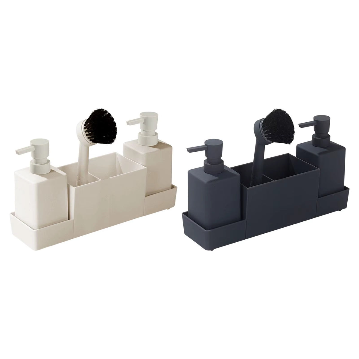 Kitchen Soap Dispenser Set, 2 Pump Bottles with Sink Tray and Brush – image 3