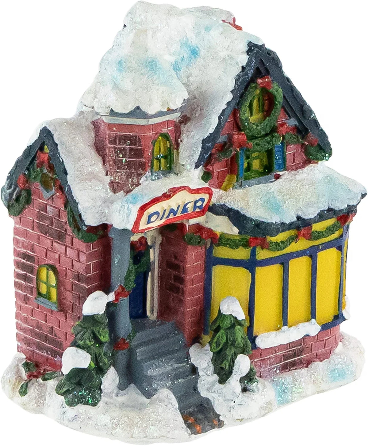Christmas Village Diner Building, 4 in Glitter Resin Figurine – image 3