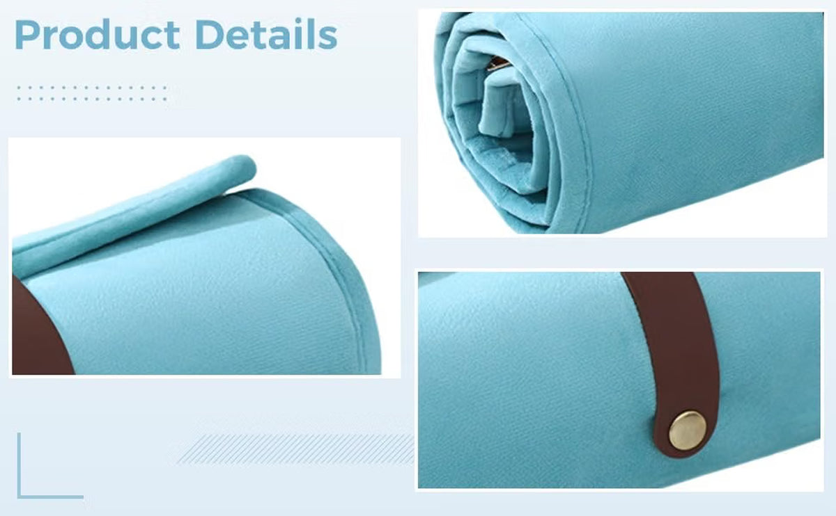 Jewelry Travel Case – Velvet Roll-Up Organizer, Sky Blue – image 2