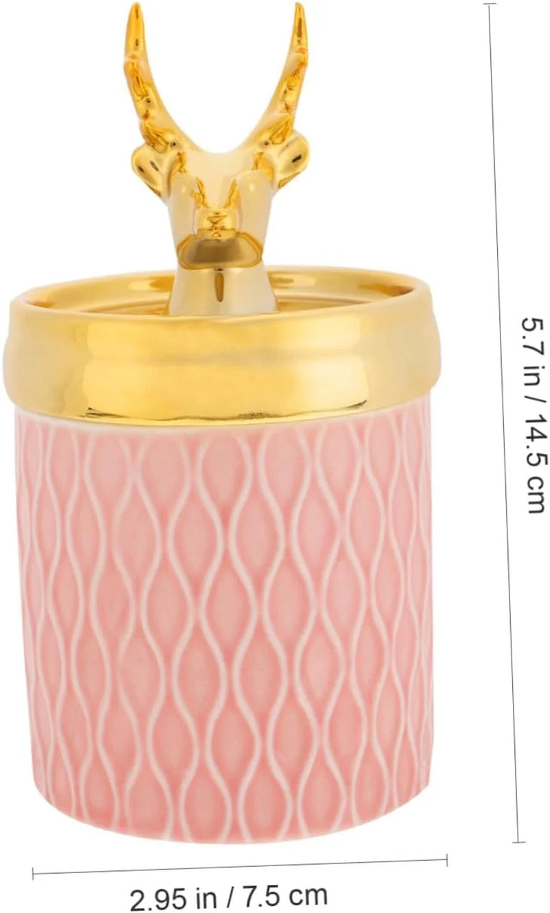 Jewelry Jar, Ceramic Deer Storage Box with Lid, Pink – image 3