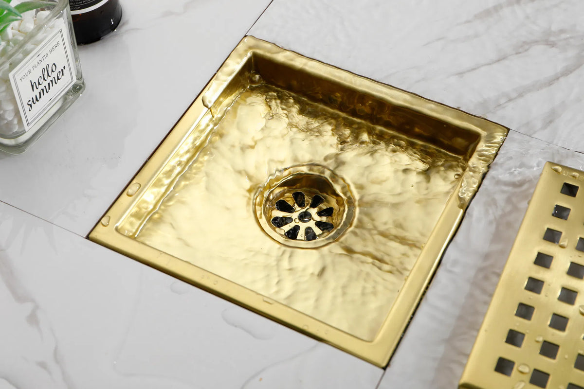 6 Inch Square Stainless Steel Shower Floor Drain, Removable Grate
