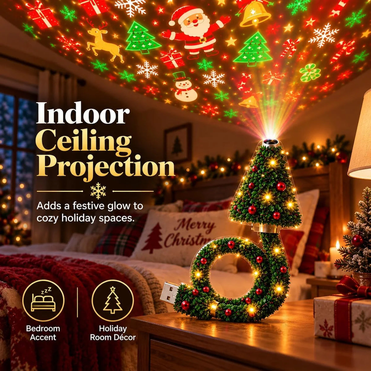 Christmas Tree Projector Light, USB Indoor Holiday Projector – image 5