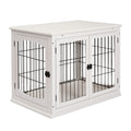 Dog Crate Furniture End Table, 32 in with 2 Lockable Doors, White