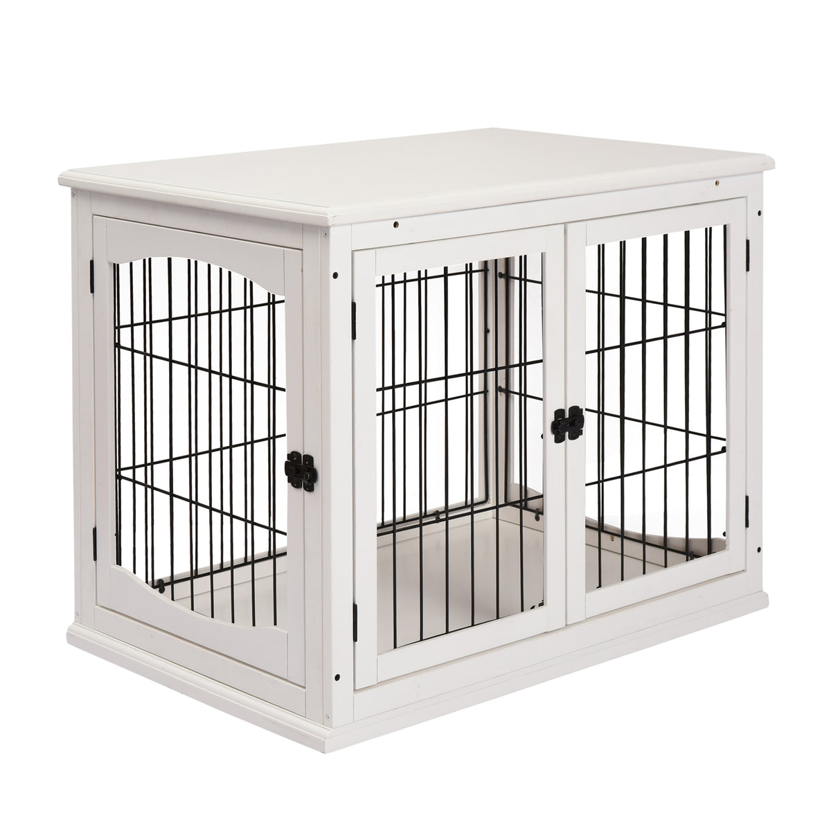 Dog Crate Furniture End Table, 32 in with 2 Lockable Doors, White