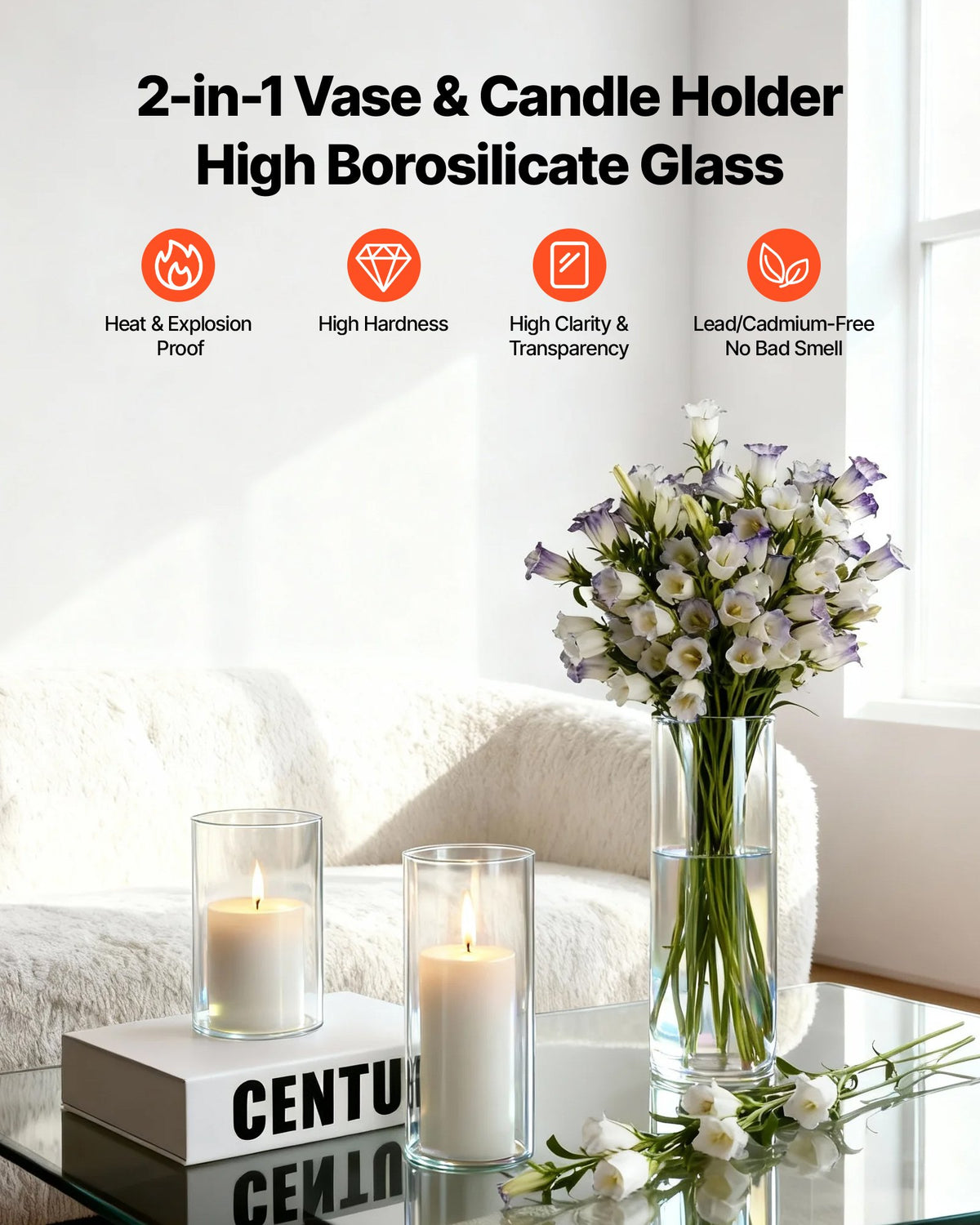 Pillar Candles and Glass Cylinder Vases Set, 36 Pc – image 3
