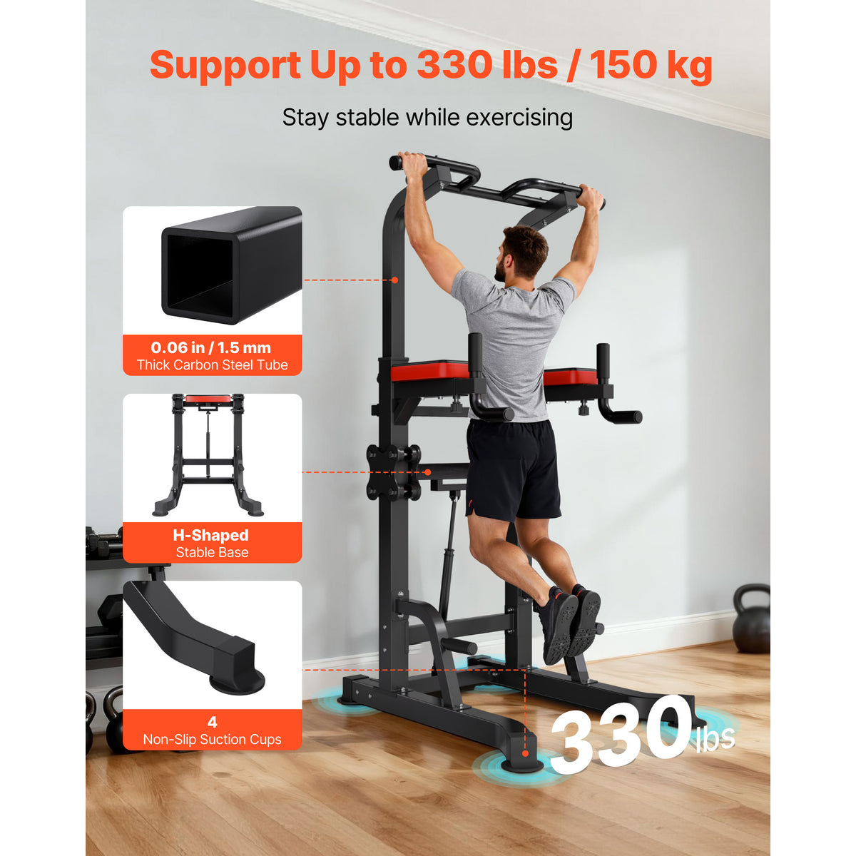 Power Tower Dip Station 330 lb, Assist Platform, 9-Level Pull Up Stand – image 3