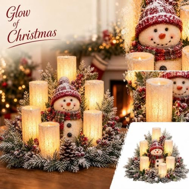 Christmas Centerpiece with Flameless Candle, Lighted Snowman – image 5