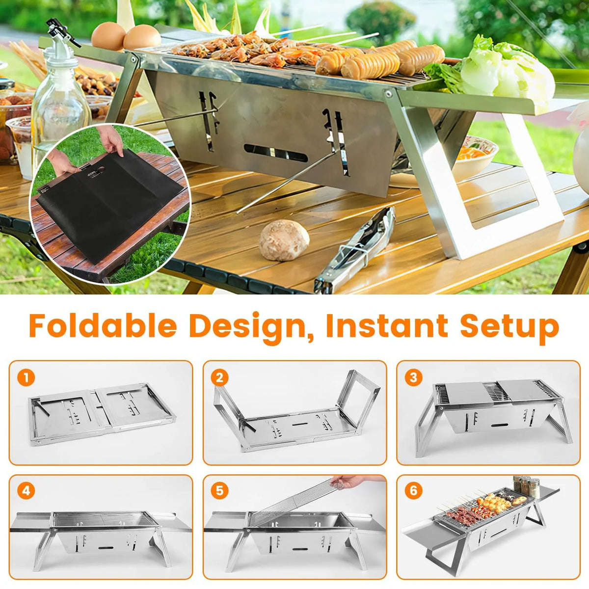 Portable Charcoal Grill and Fire Pit, 3-in-1 Folding Stainless Steel – image 9