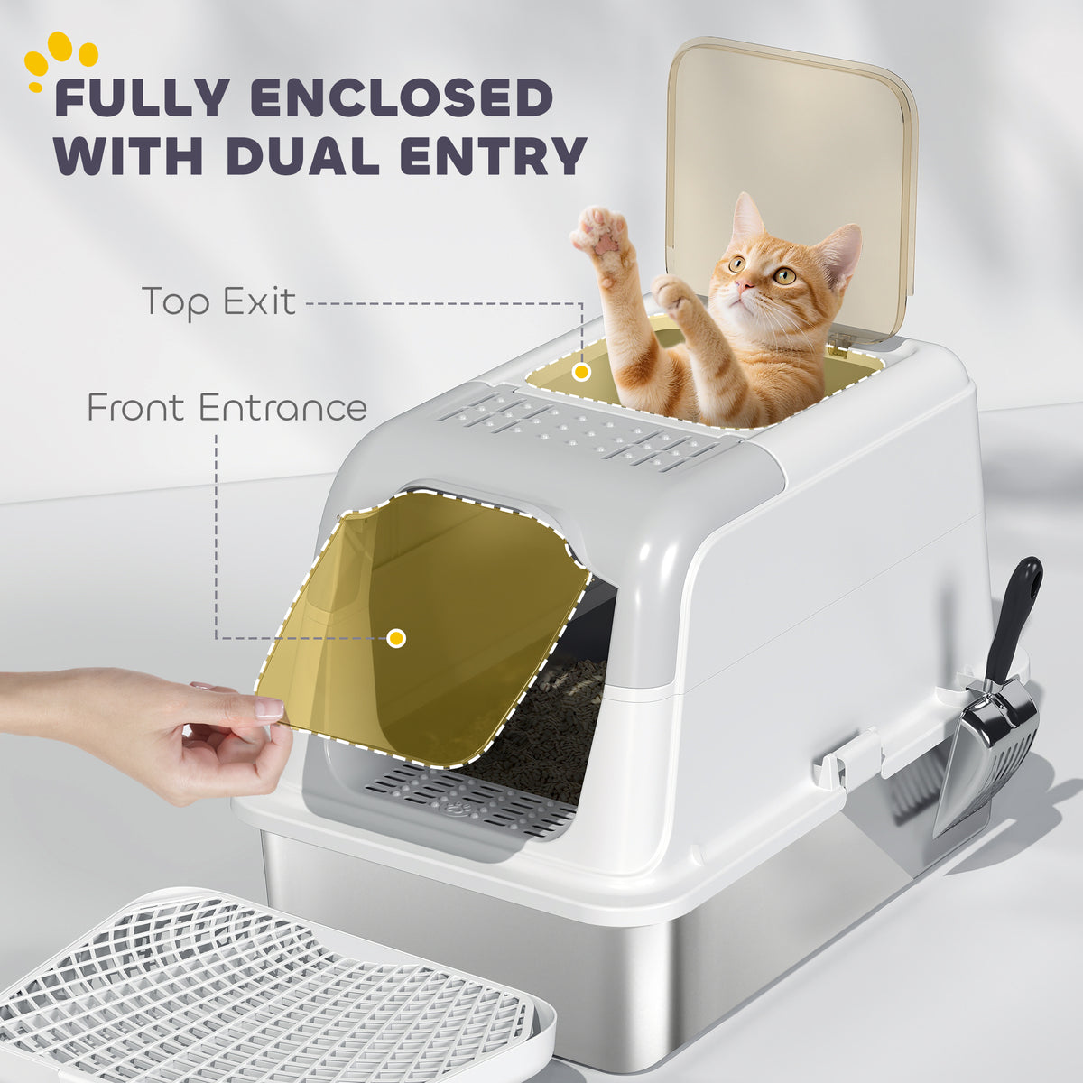 Stainless Steel Litter Box, Extra Large Enclosed with Scoop and Pedal – image 5