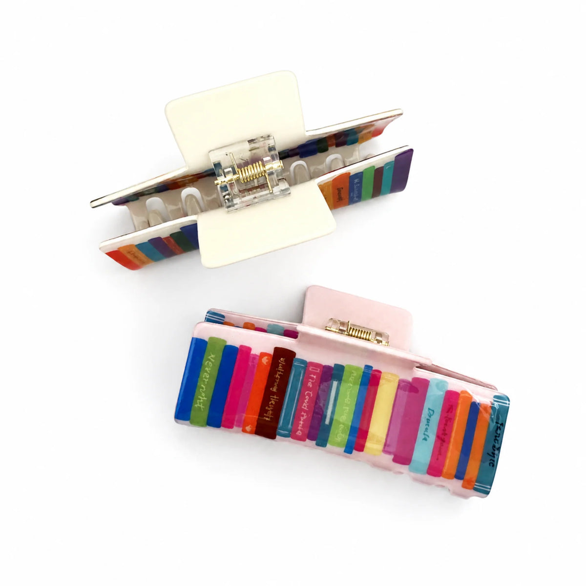 Hair Claw Clip Set 2-Piece Bookshelf Print Acrylic – image 2