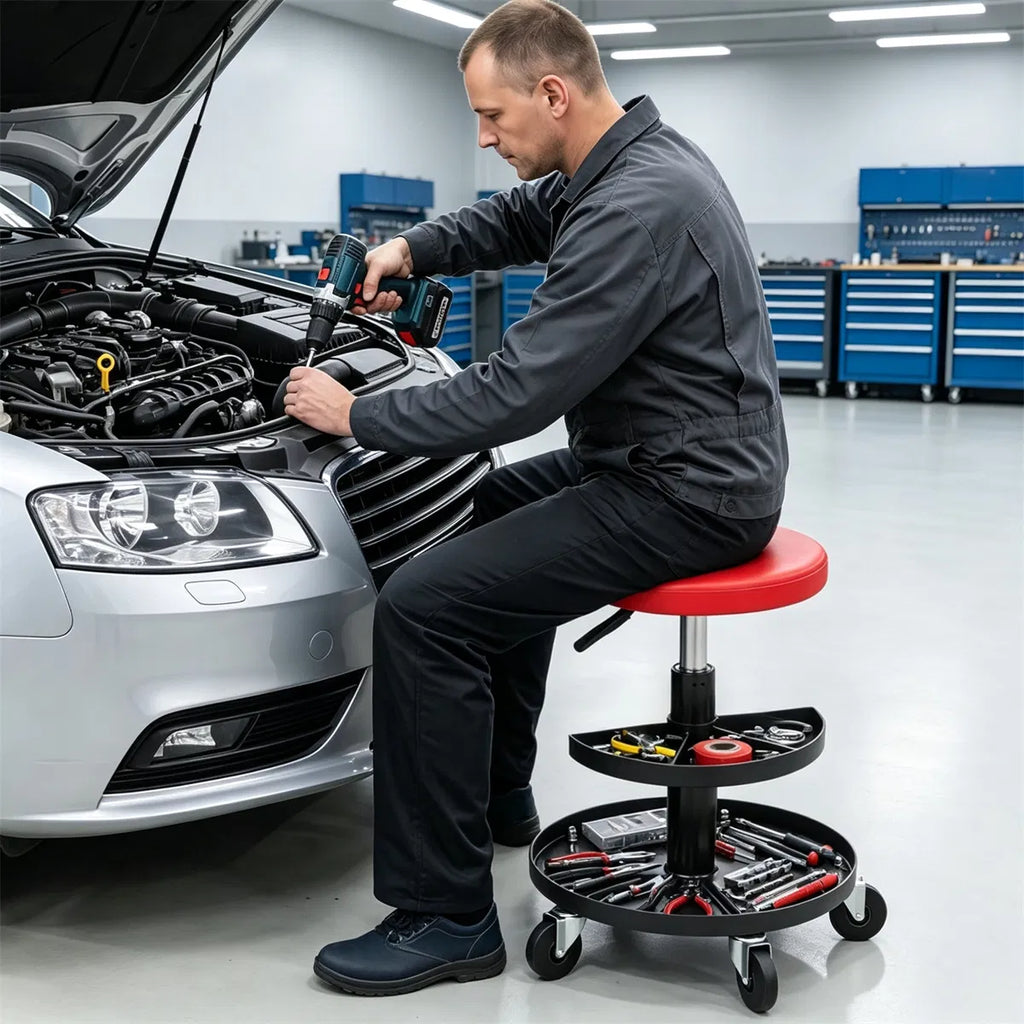 Mechanic Stool, Rolling with 2-Tier Tool Trays and Pneumatic Height – image 7