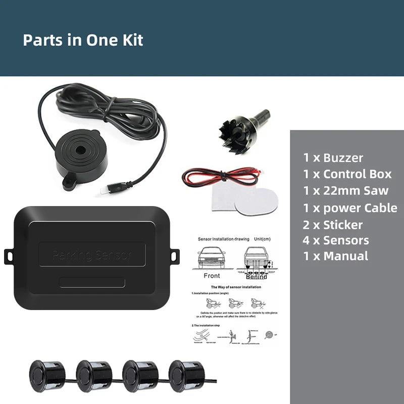 Car Backup Parking Sensor Kit - 4 Sensors with Buzzer Alert, 12V – image 2