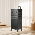 Rolling Makeup Case – 5-in-1 Aluminum Trolley Train Case, Black