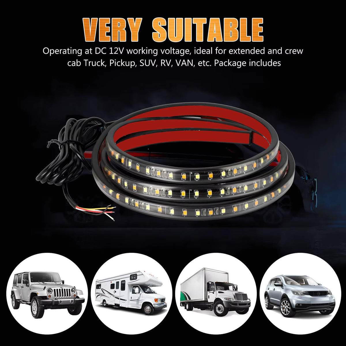 LED Running Board Light Strips, 2-Pack White and Amber 12V