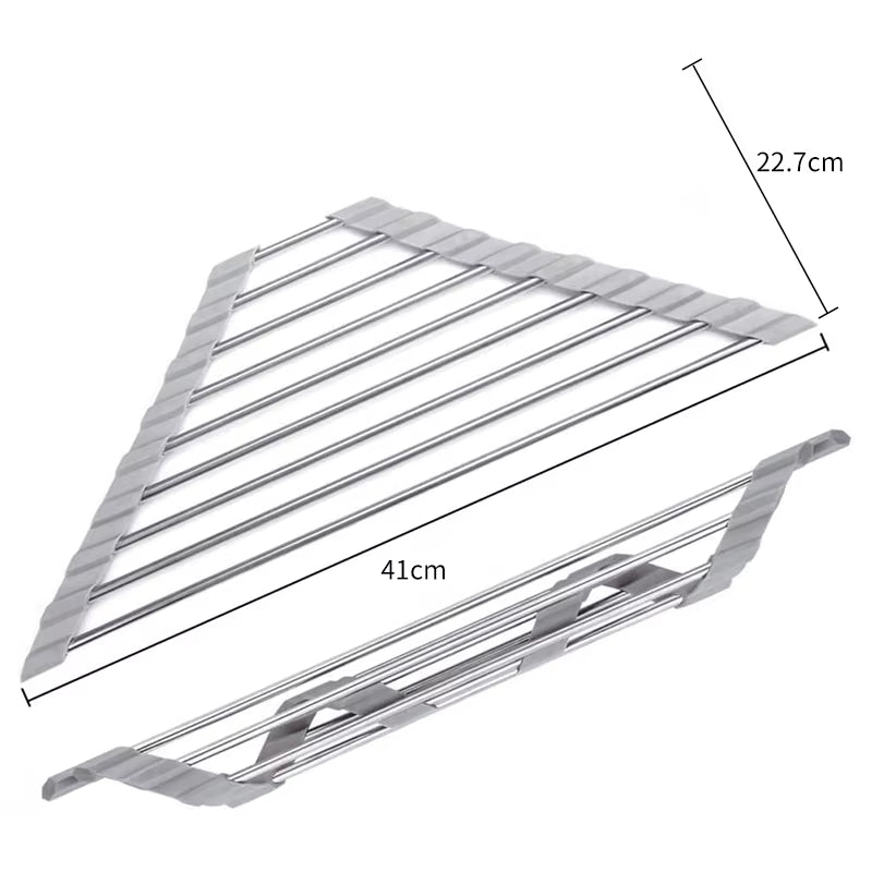 Roll-Up Dish Drying Rack – Foldable Stainless Steel Corner Sink Rack – image 7