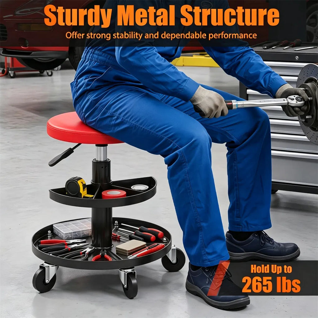 Mechanic Stool, Rolling with 2-Tier Tool Trays and Pneumatic Height – image 10