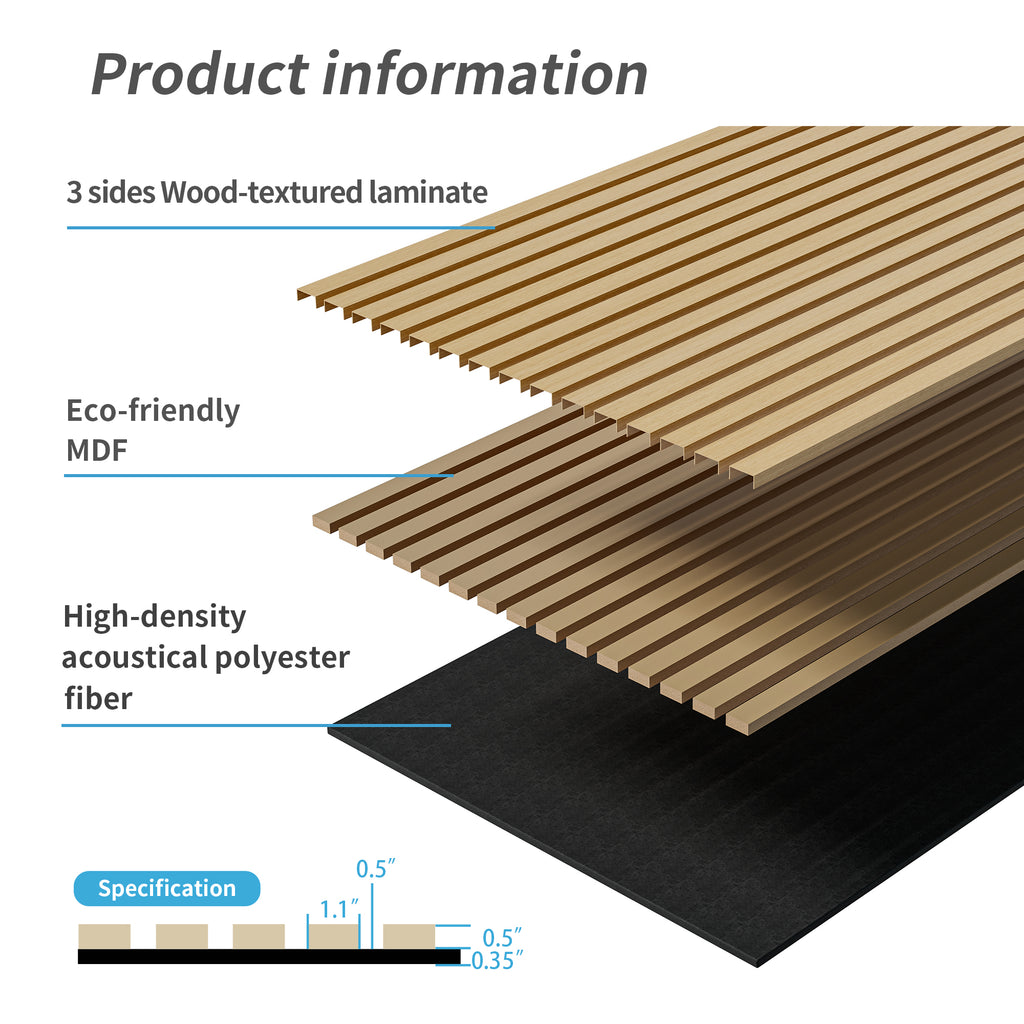 White Oak Fluted Wood Slat Acoustic Panels 45 x 23.6 in, 2 Pack – image 5